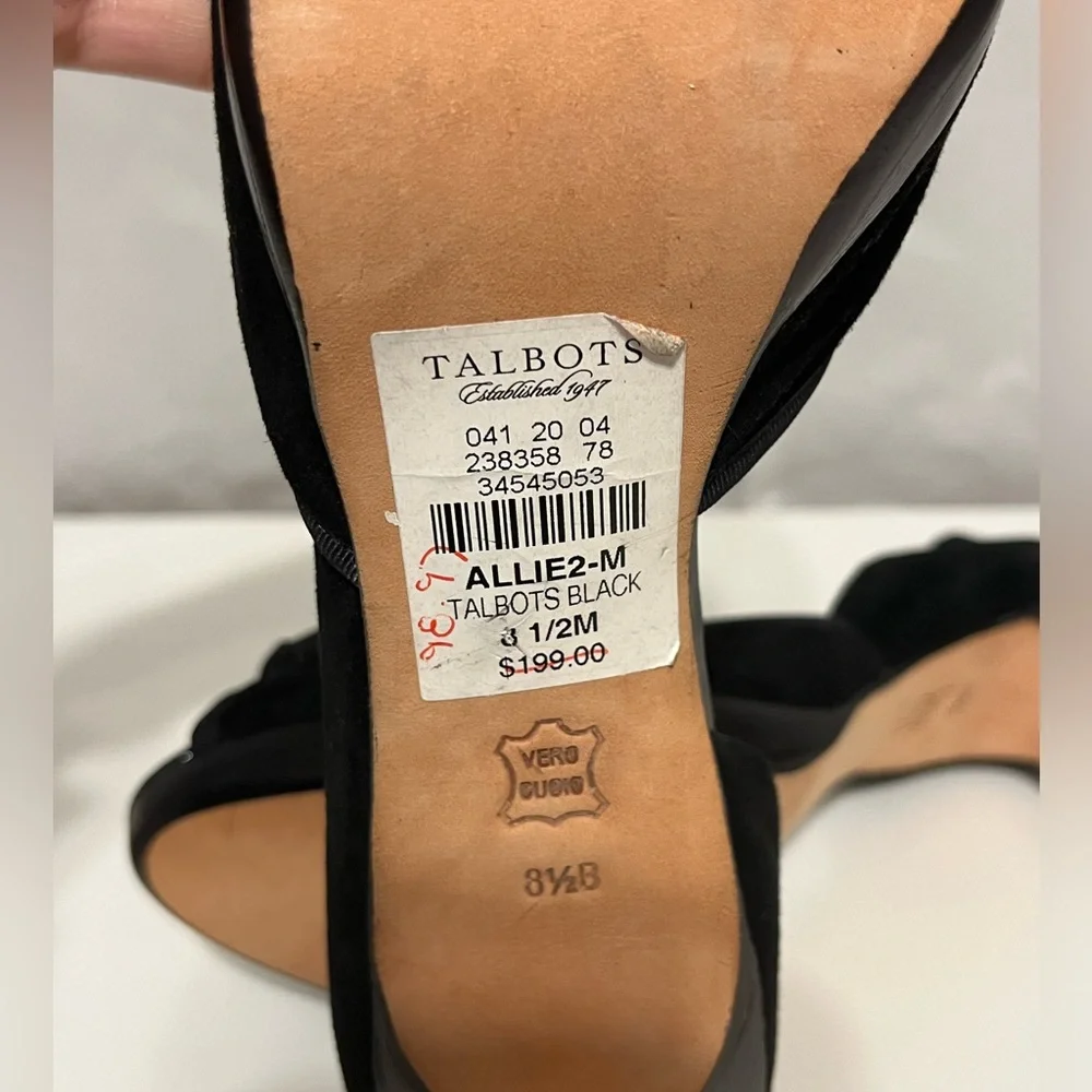 NEW Talbots black crushed velvet peep toe heels floral rhinestone holiday Sz 8.5